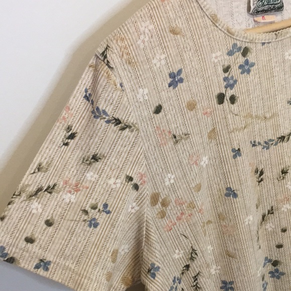 Vintage Cottagecore Neutral Floral Pointelle Tee Northern Reflections Size XL - Picture 3 of 8